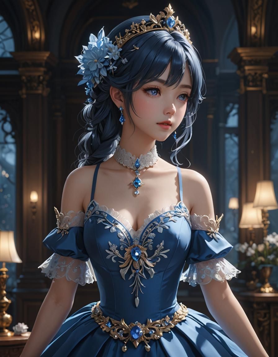 Anime Style 3D Art: Girl in Blue Dress