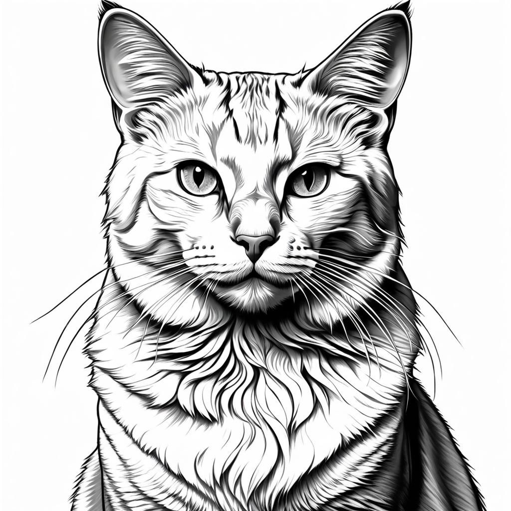 Manga Cat Coloring Page Portrait