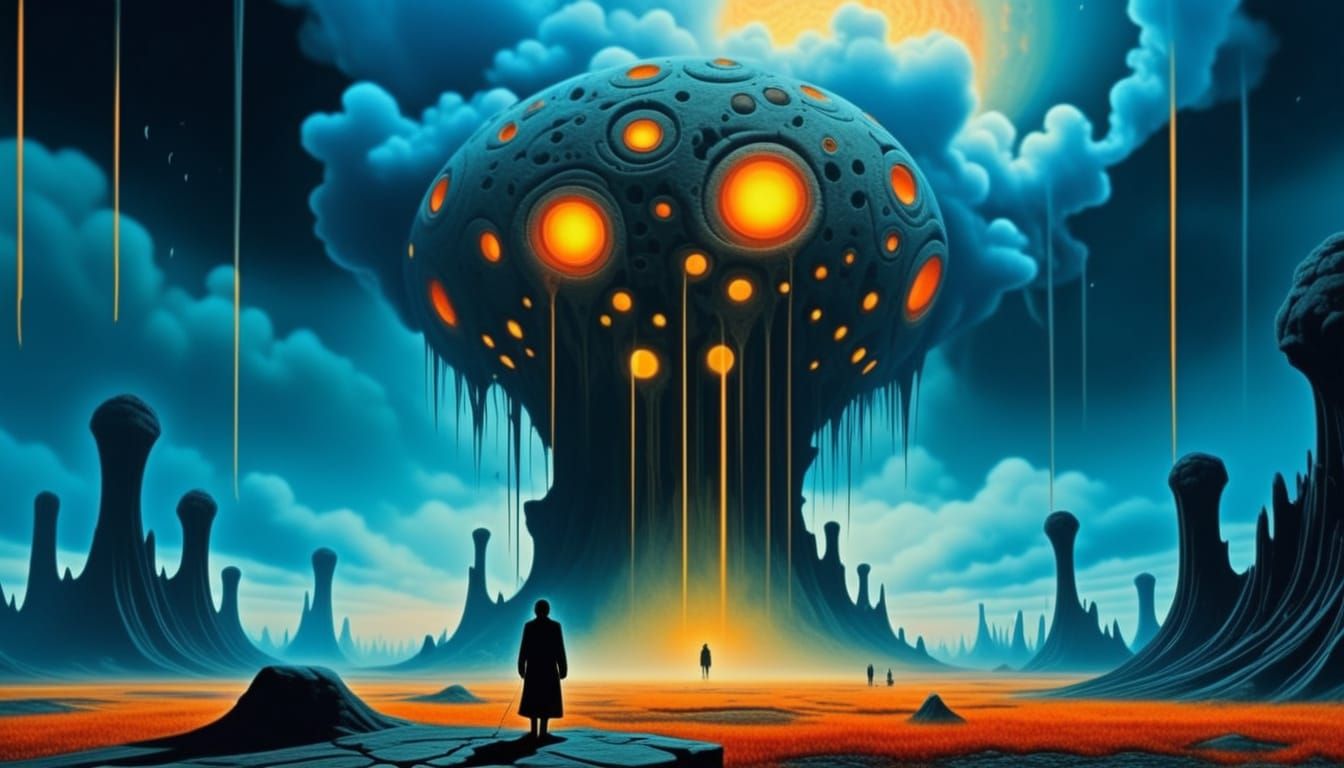 Surreal Landscape with Figure in Beksiński Style