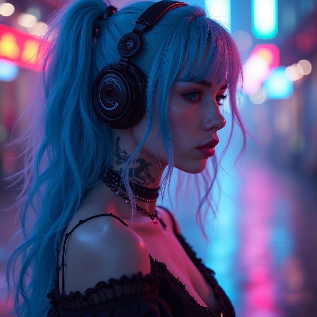 Cyberpunk Goddess in Neon Glory