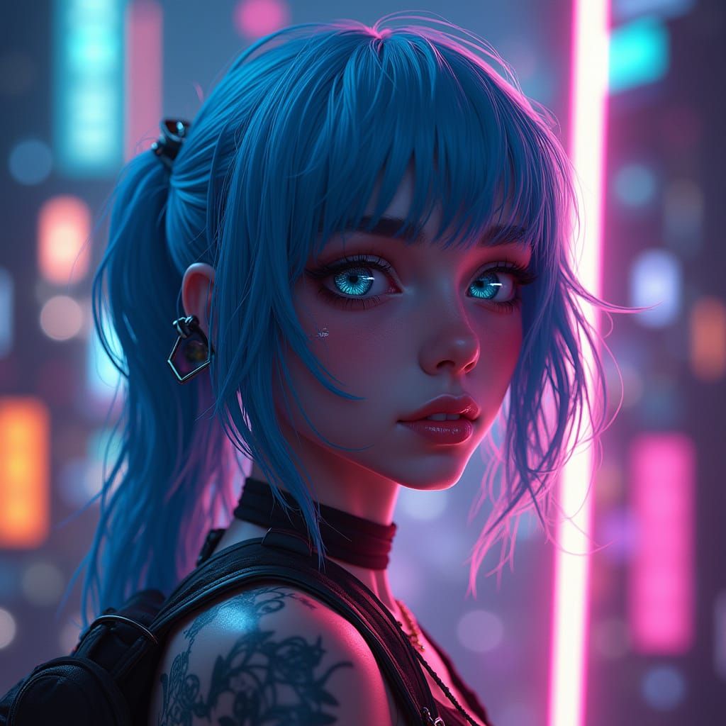 Glowing Neon Hacker Goddess in Cyberpunk Dreamscape