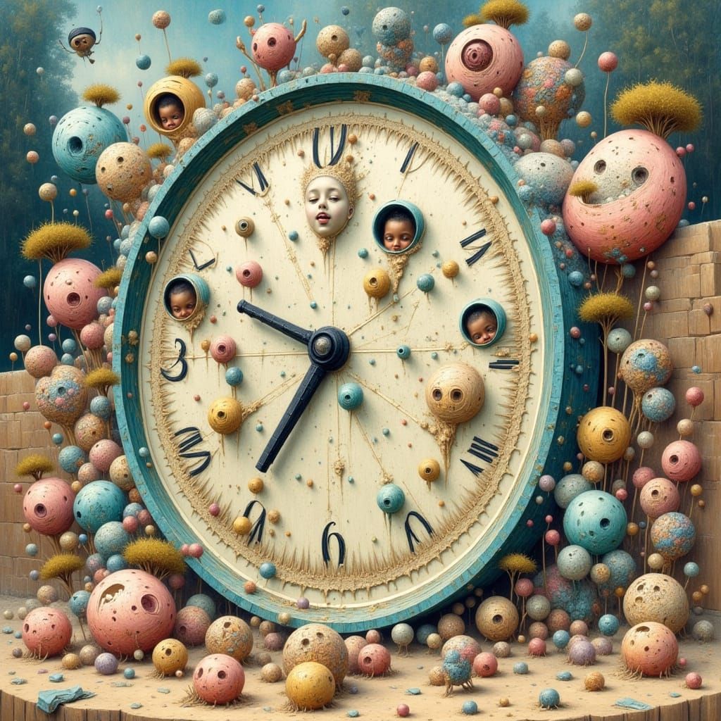 Surreal Characters in Melting Clock Dreamscape