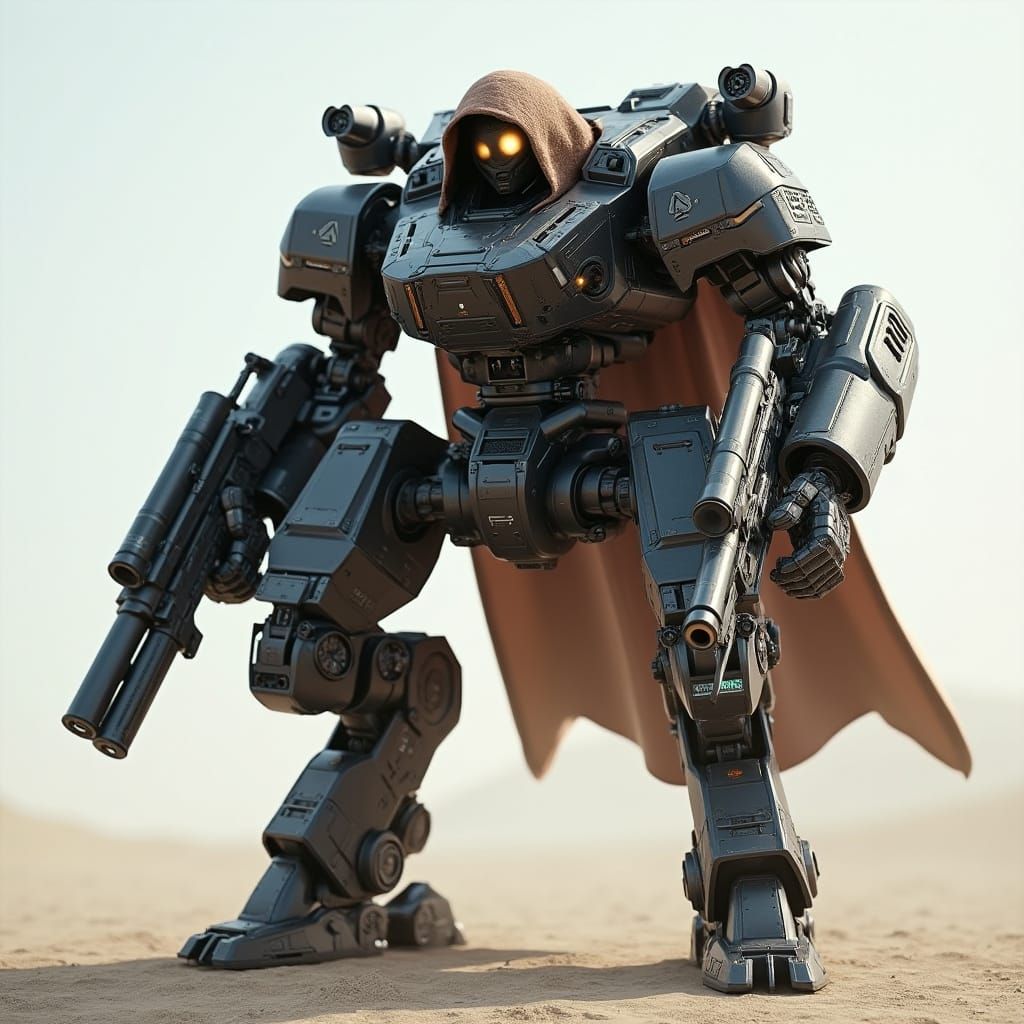 Futuristic Assault Mech in Windswept Sci-Fi Style