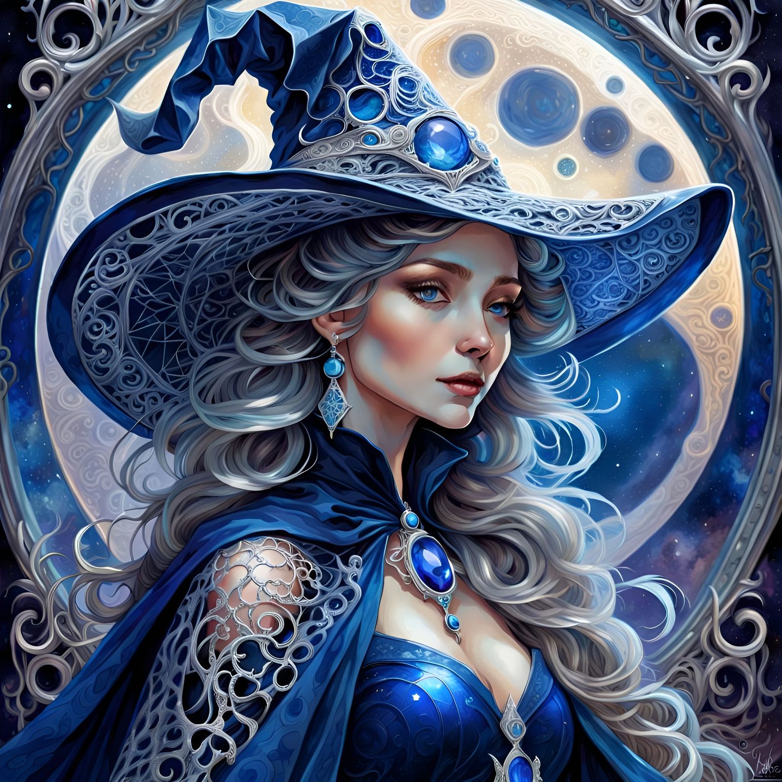 Sapphire Moon Witch in Fantasy Art Style