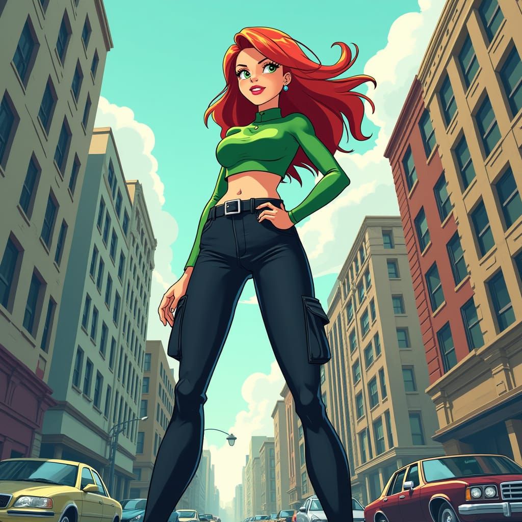 Giantess Kim Possible in Vibrant Cityscape