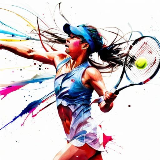 Hyperreal Tennis Player in Action, Splash Art Style