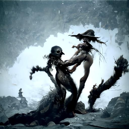 Witch and Vampire Dance on a Wave of Bones