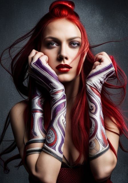 Female Warrior in Red and Violet Leather Armor