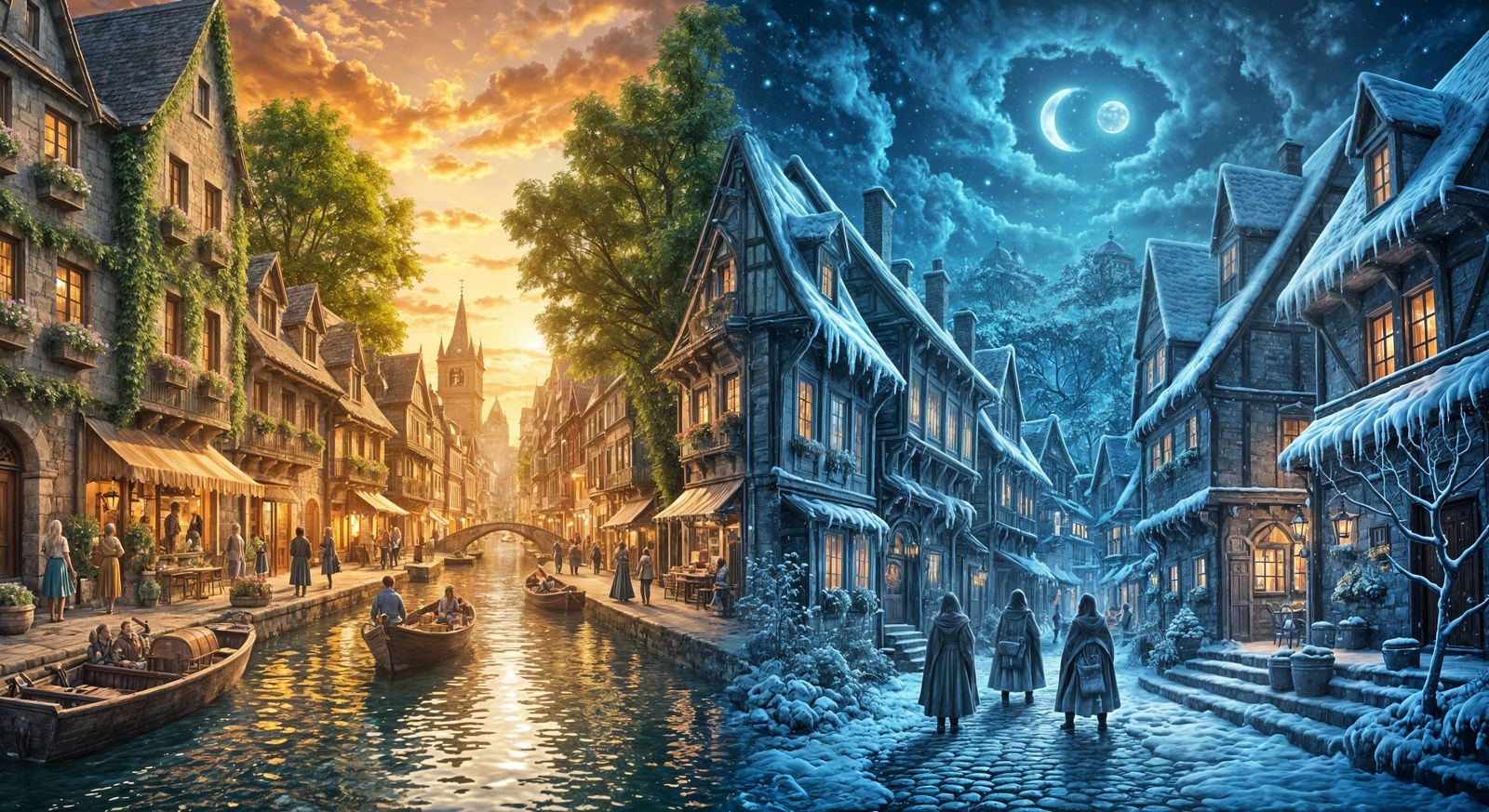 Fantasy Canal City Divided: Summer vs. Winter