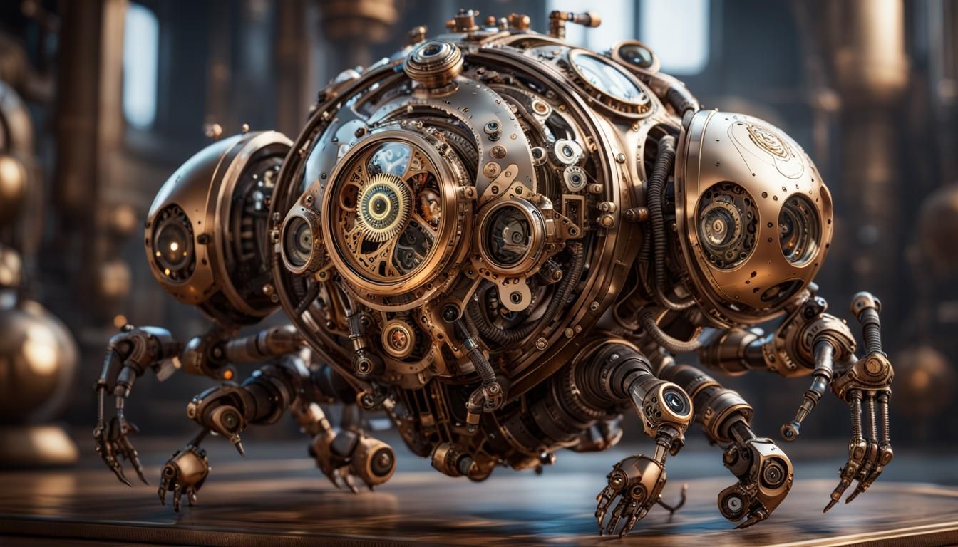 Clockwork Steampunk Peacock with Cybernetic Features