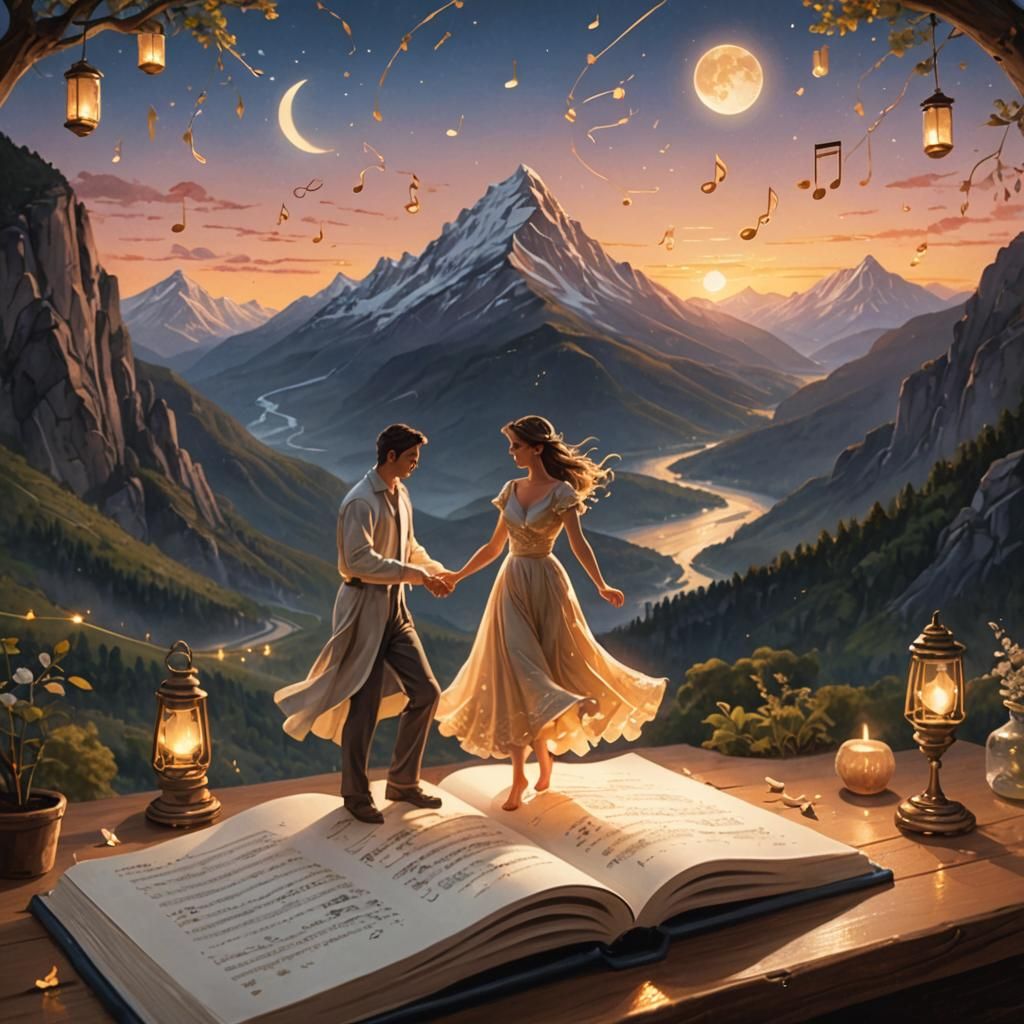 Romantic Music Notes Form Dancing Couple