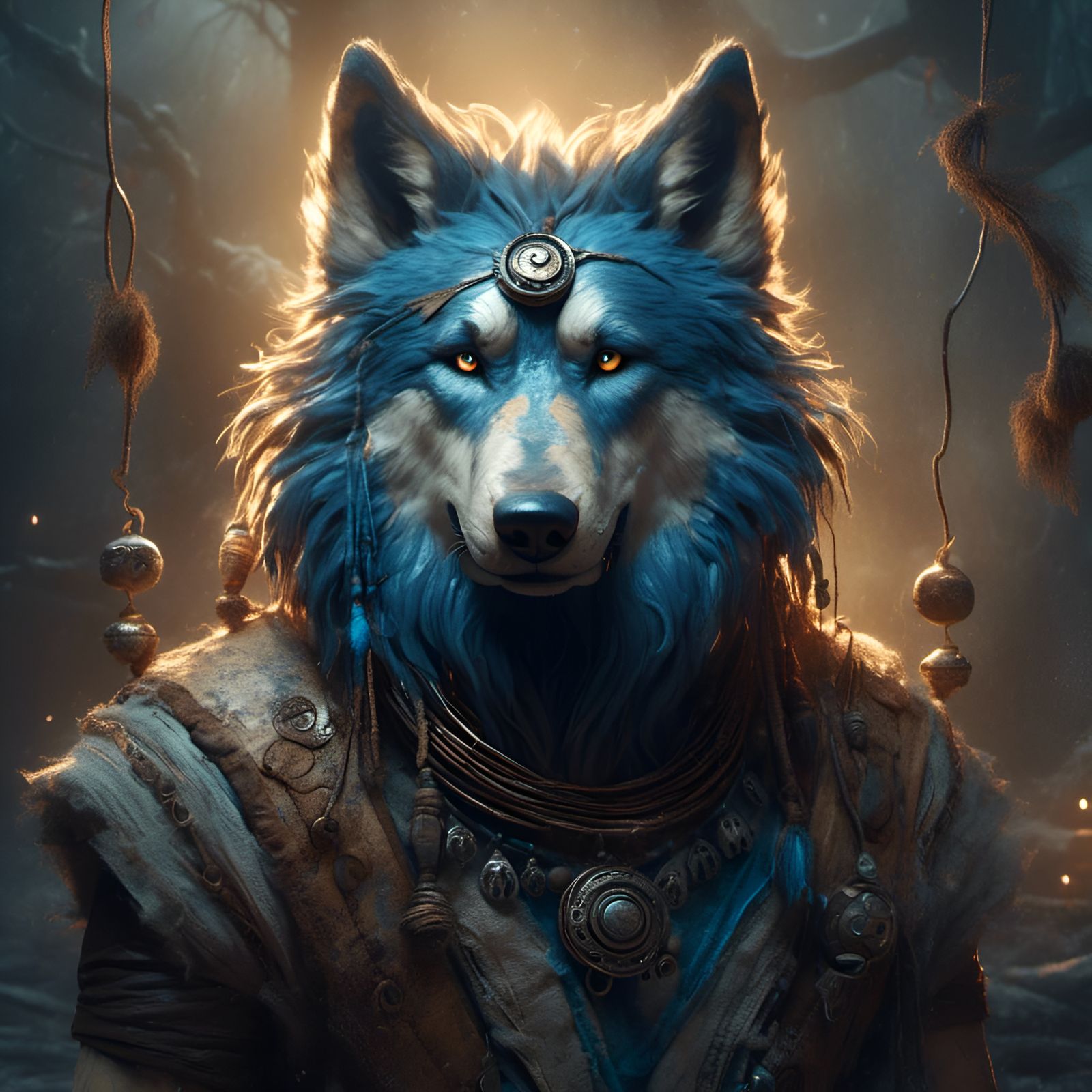Bohemian Direwolf Spirit in Blues and Beiges