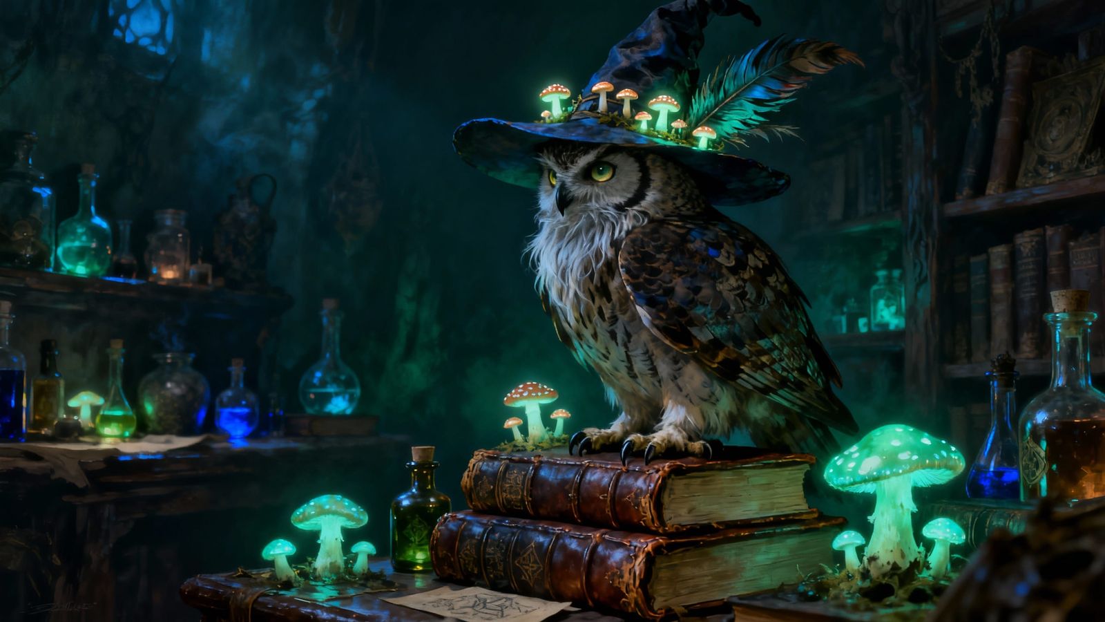 Wise Owl Witch in Dark Fantasy Study