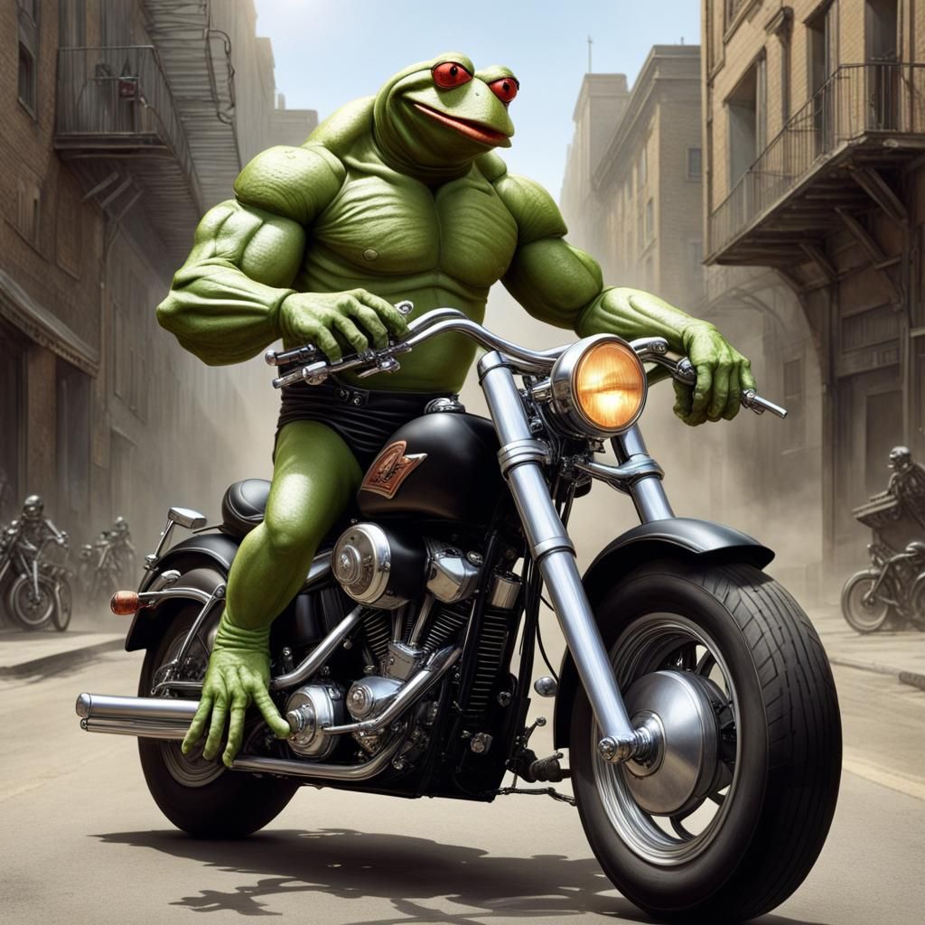 Kermit as Terminator on Harley, Horror Art
