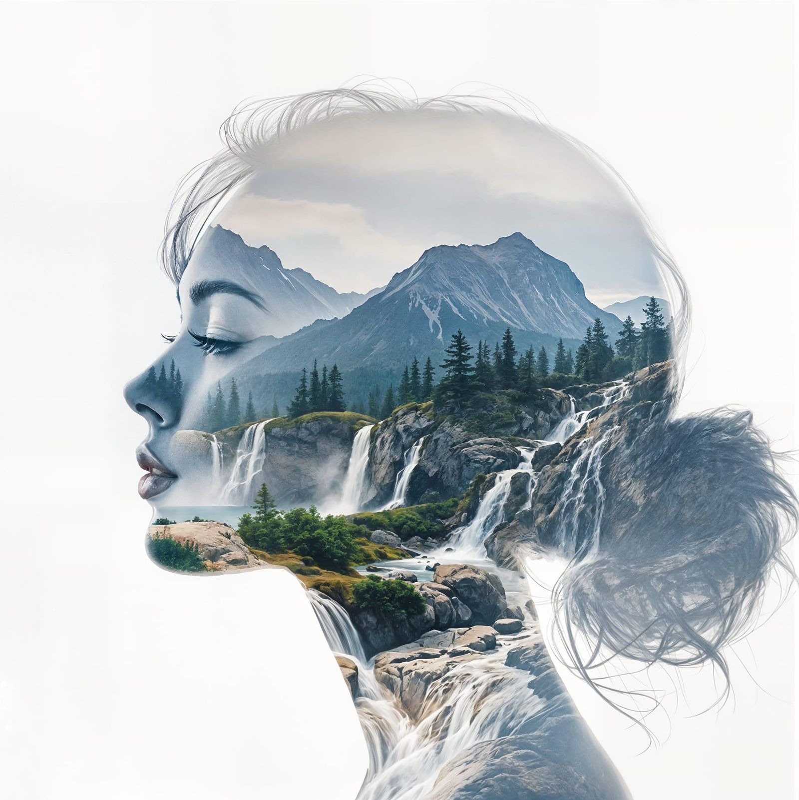 Serenely Blended Mountain Portrait in Old-Film Style