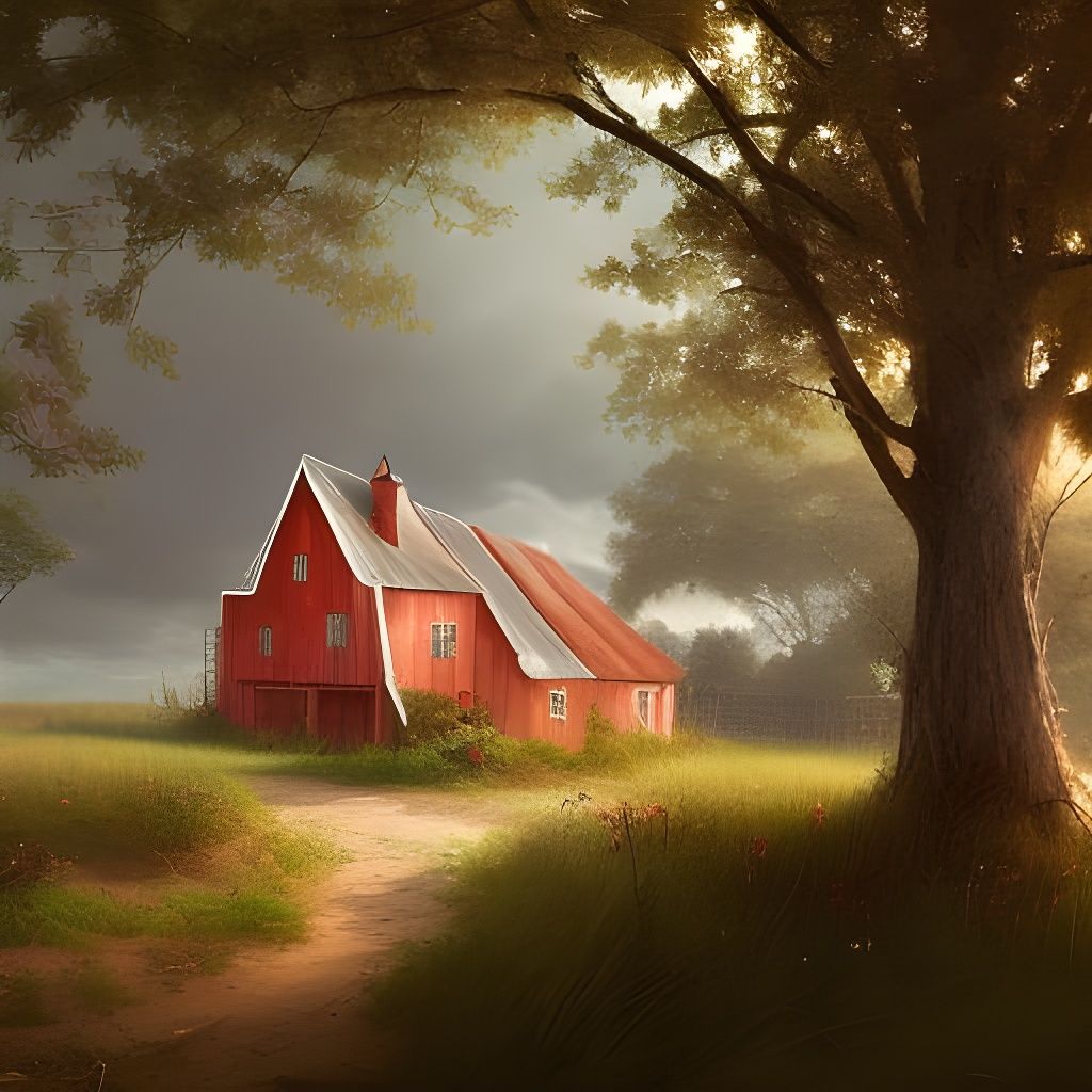 Quaint Red Farmhouse Illustration