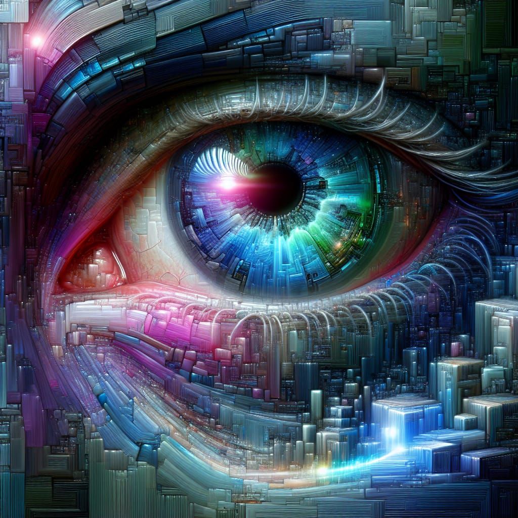 Surreal Eye Portrait with Teal Iris in Cyberpunk Style