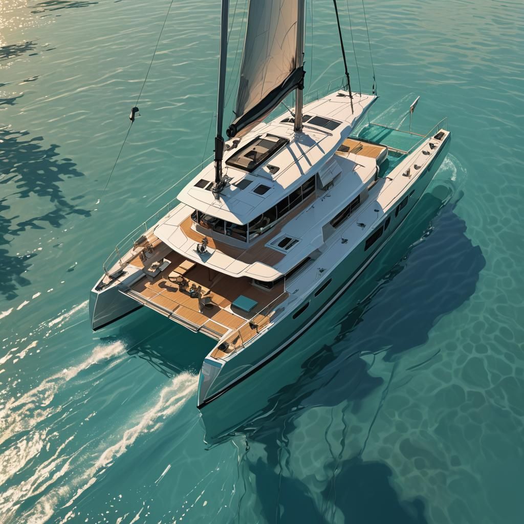 Hydrofoil Catamaran in Turquoise Water at Golden Hour