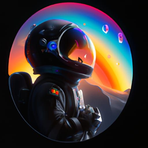 Astronaut in Tuxedo Reflecting Rainbow, Digital Art