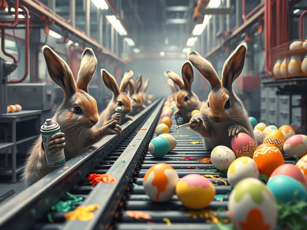 Fantastical Easter Egg Factory in Whimsical Wonderland