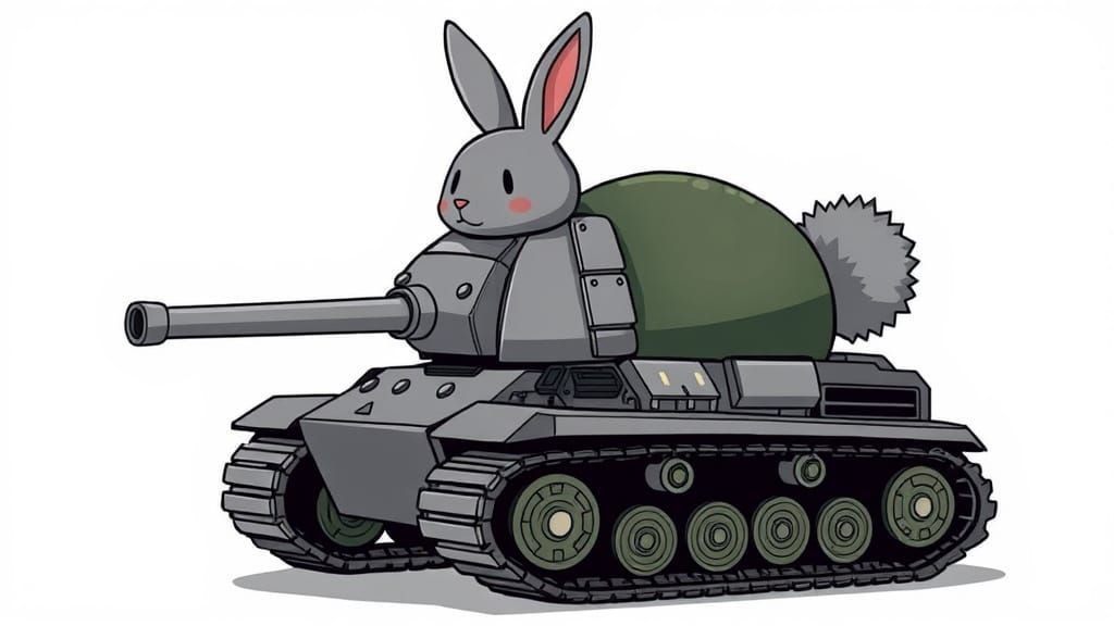 Grey Tank Rabbit: Whimsical Military Meets Furry Creature