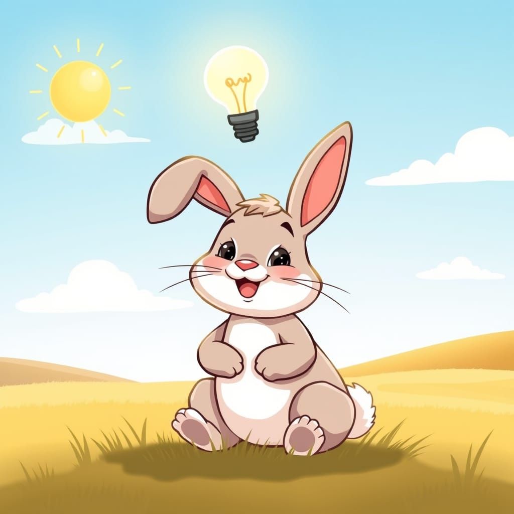 Cute Bunny Illuminated in Sunny Field