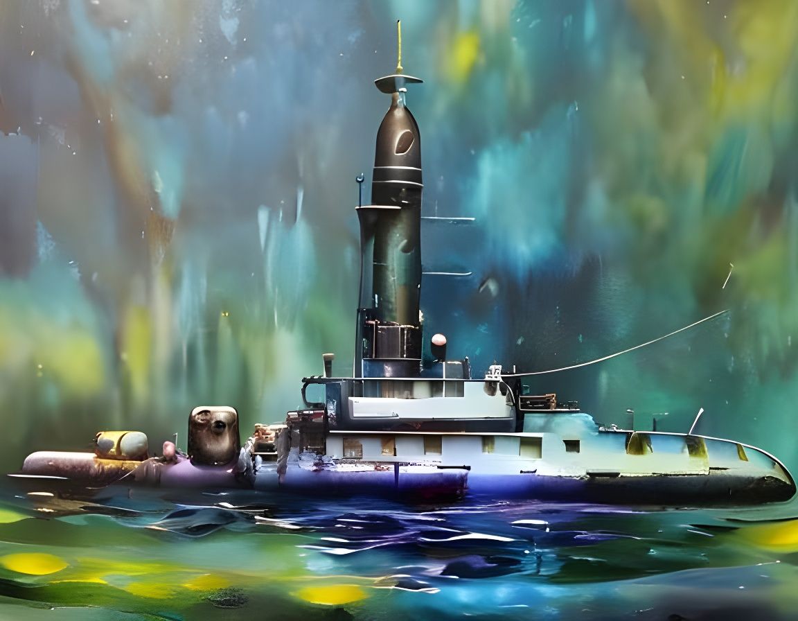 Underwater German Submarine in Psychedelic Art Nouveau Style