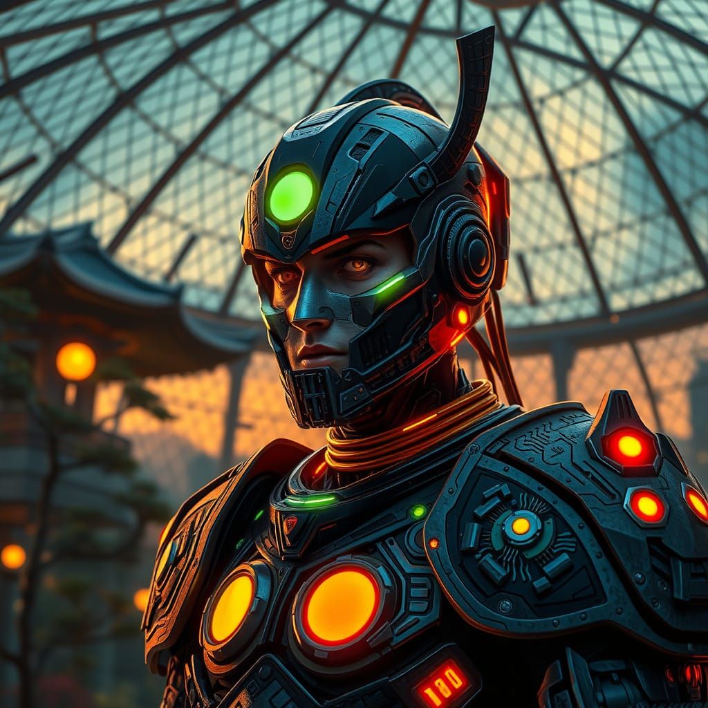 Cybernetic Warrior in Hybrid Samurai-Jedi Armor, Set Amidst ...