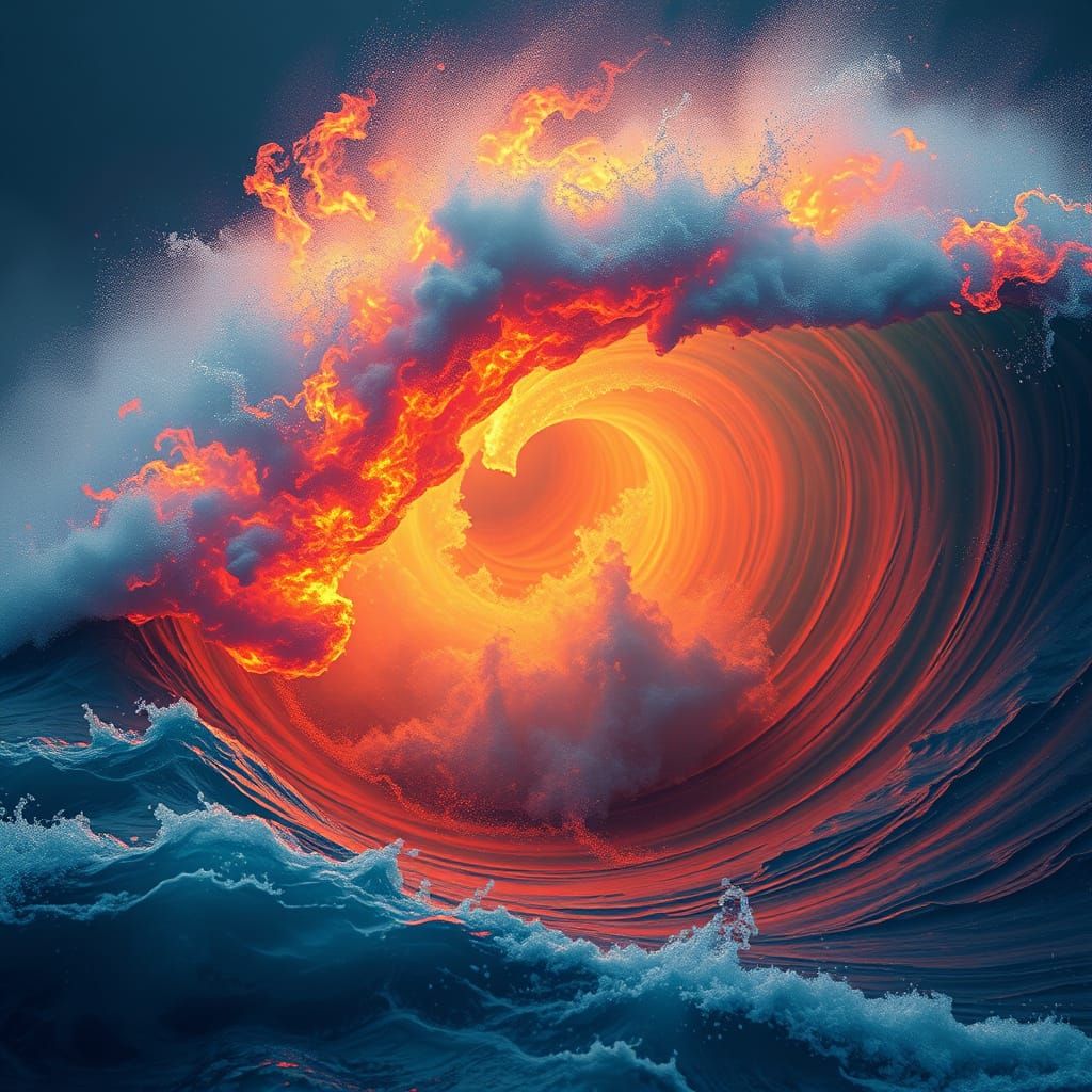 Ethereal Flames Engulf Turbulent Ocean