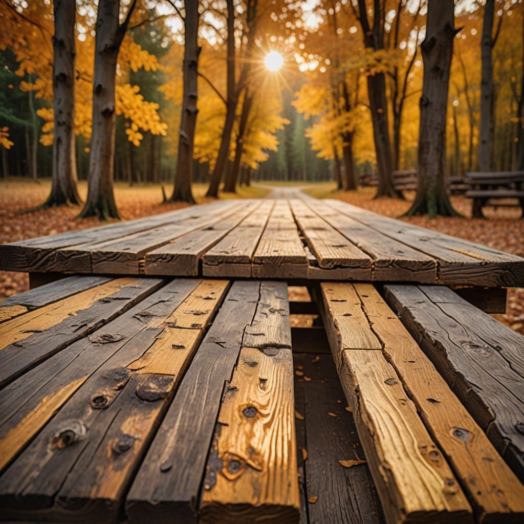 Golden Hour Picnic Table in Warm Oil Painting Style