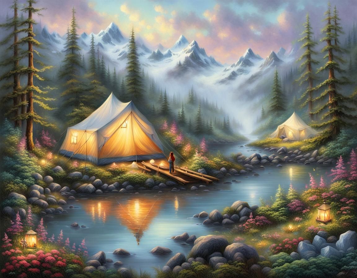 Ethereal Alaskan Wilderness Campground in Fantasy Style