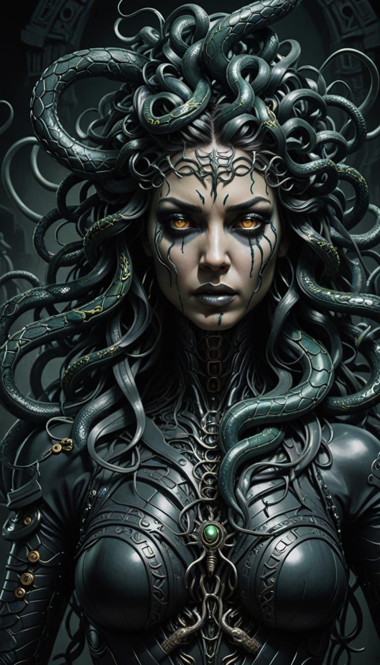 Medusa in Biomechanical Cyberpunk Style