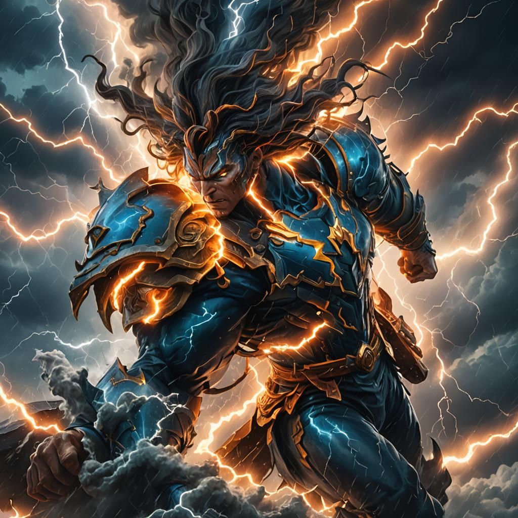 Storm God Wielding Lightning in Fantasy Art