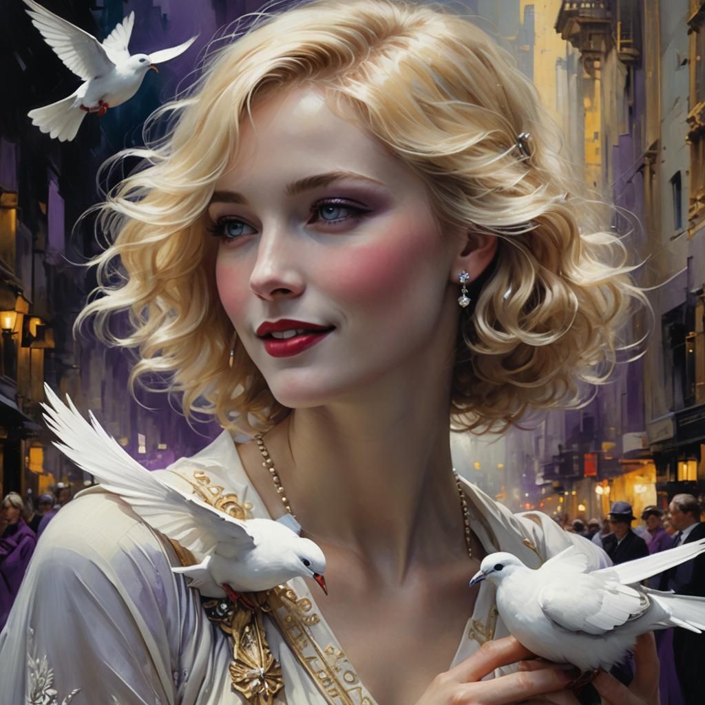 1980s Art Deco Pin-Up with Dove