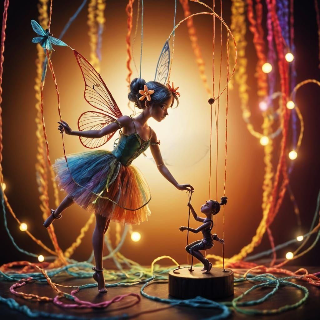 Colorful String Fairy Dances: 3D Digital Art