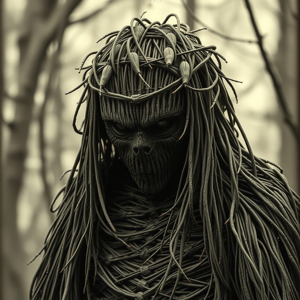 Eerie Wicker Man: Hyperrealistic Retro Photograph