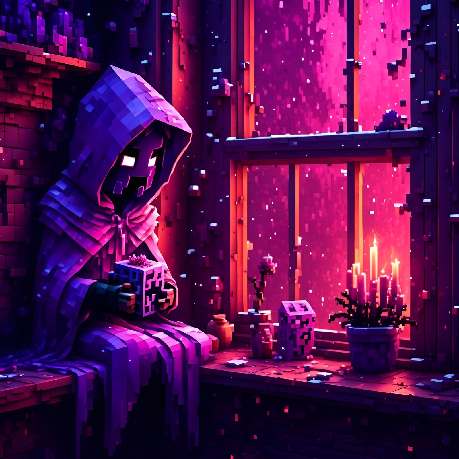 Minecraft Enderman on Winter Windowsill