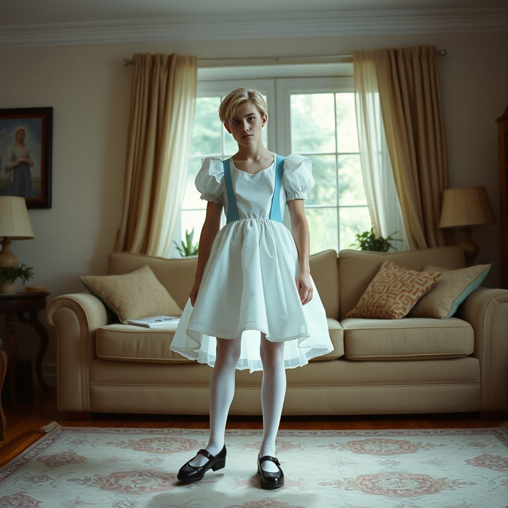 Ethereal Young Man in Whimsical White Gown