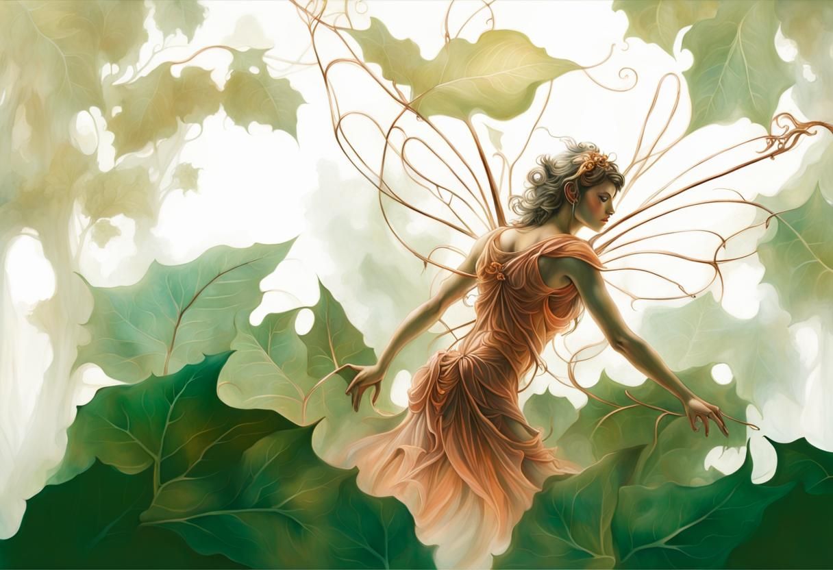 Ethereal Fairy in Forest with Copper Details