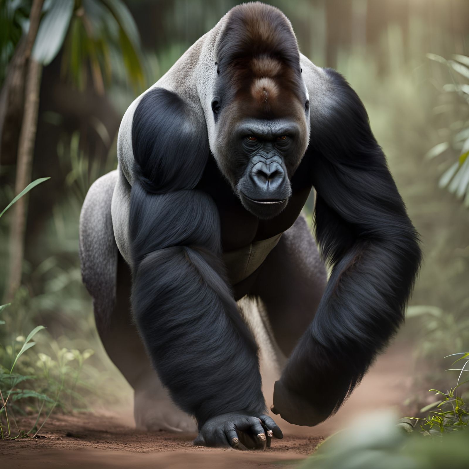 Silverback Gorilla Strides Through Jungle: Wildlife Photogra...