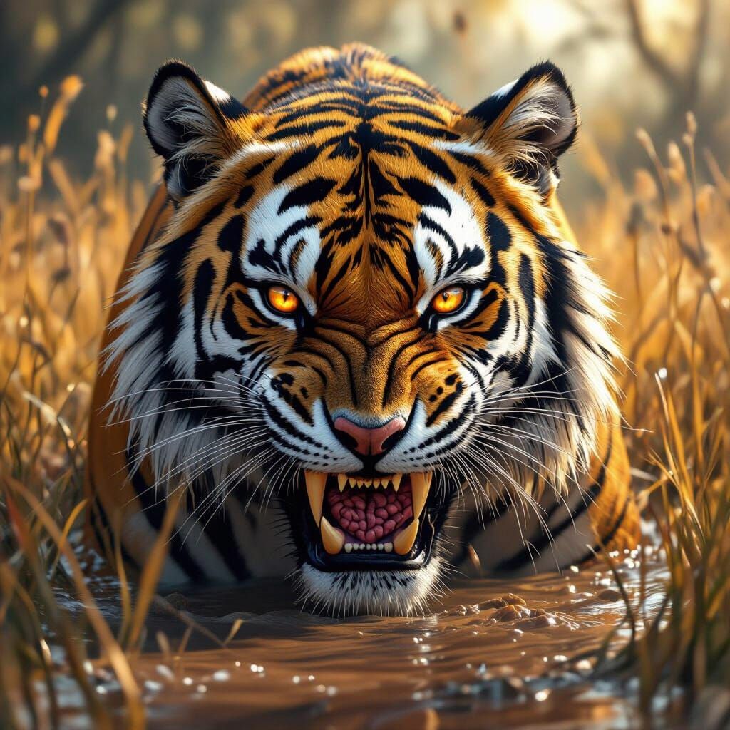 Battle-Scarred Tiger Head with Transparent Skull