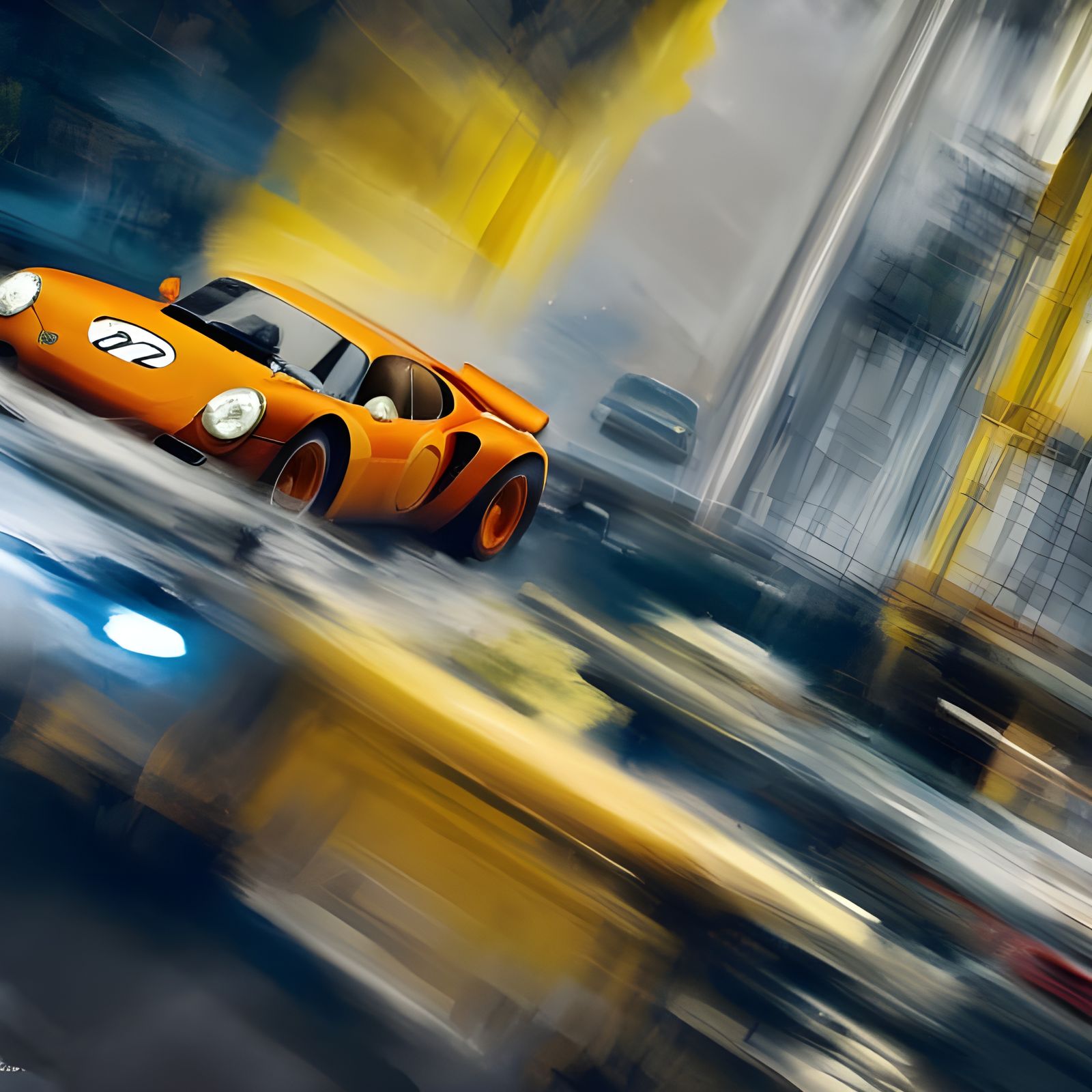 Vintage Cars Race in Symmetrical Hyperrealistic Style