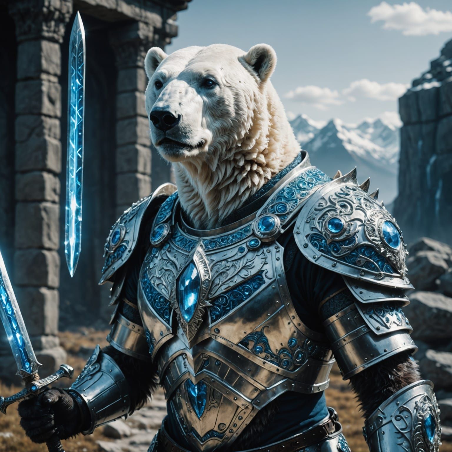 Epic Bear Knight in Cinematic Armor