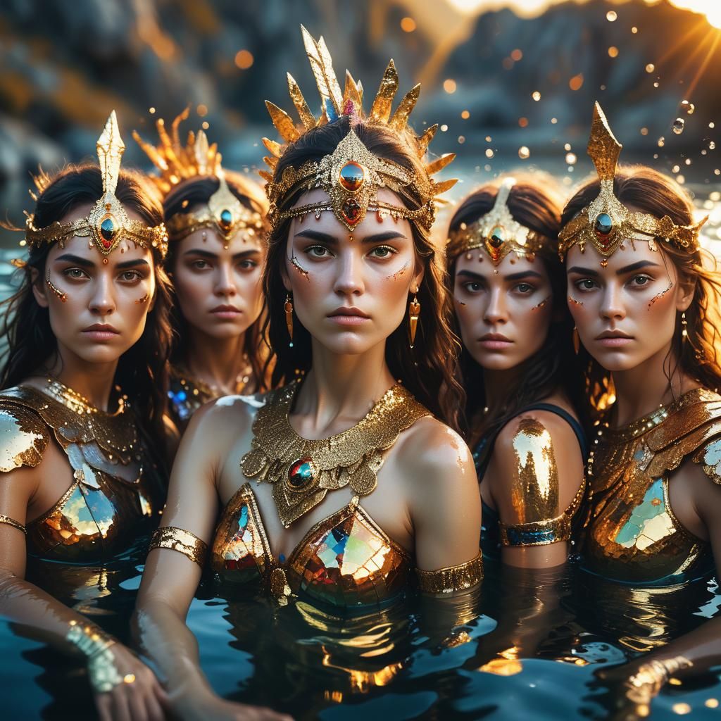 Cimmerian Warriors in Crystal Waters, Klimt-Inspired