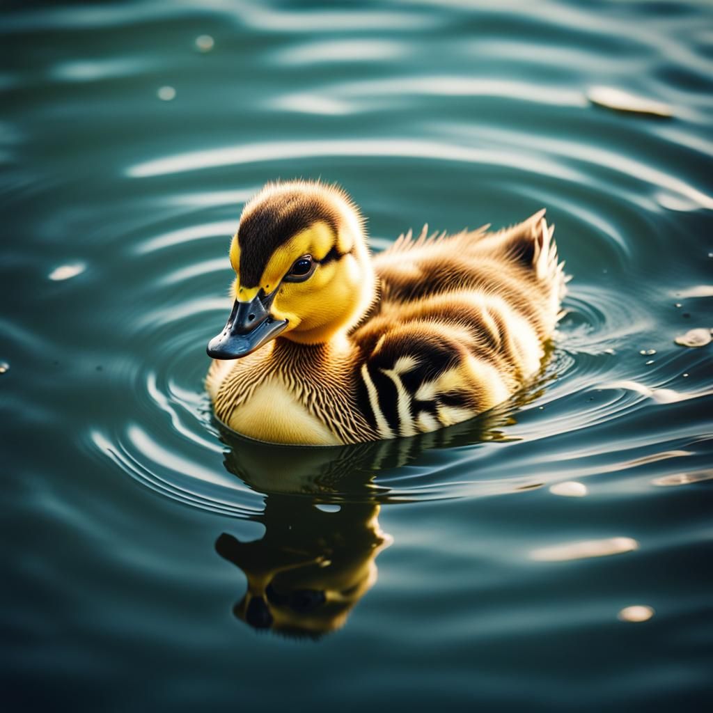 Cute Baby Duck Swimming: Cinematic Film Still