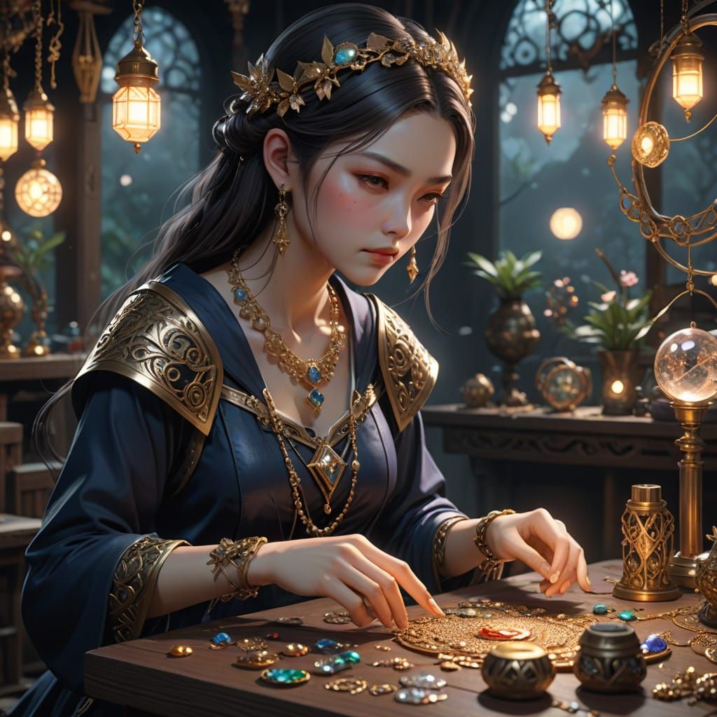 Enchantress of Handcrafted Jewels in Vibrant Anime Style