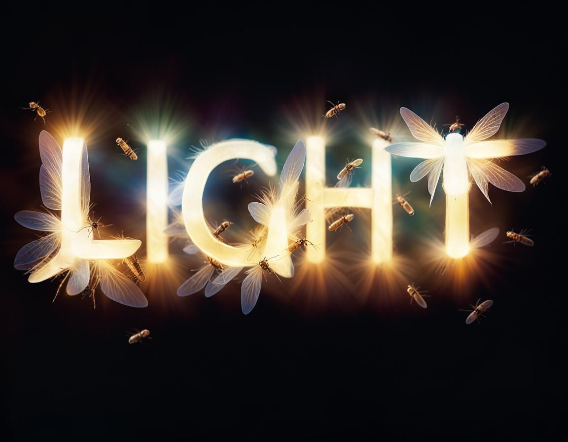 Glowing Letters Surrounded by Flies as Oil Painting