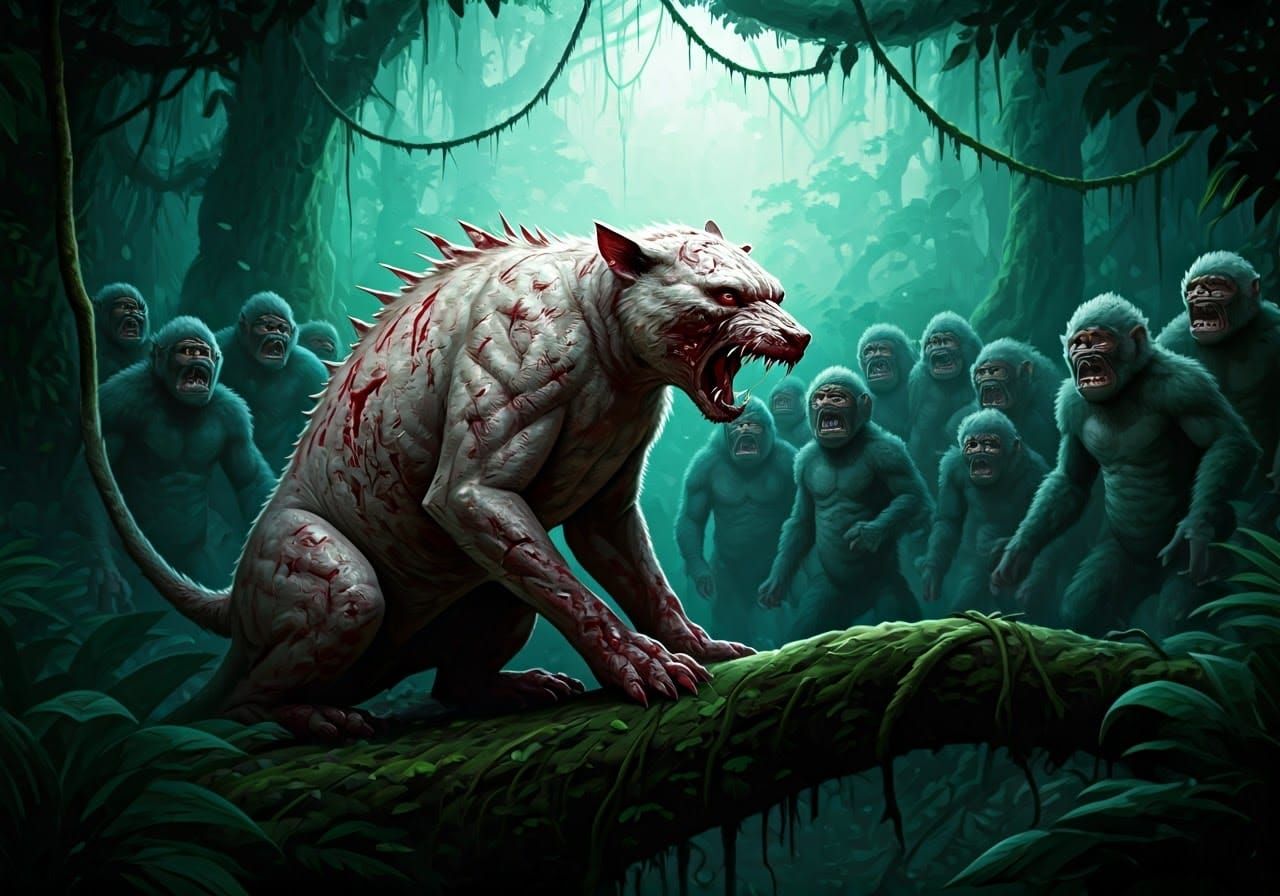 Surreal Jungle Battle: Wounded Gorilla vs Cunning Monkeys