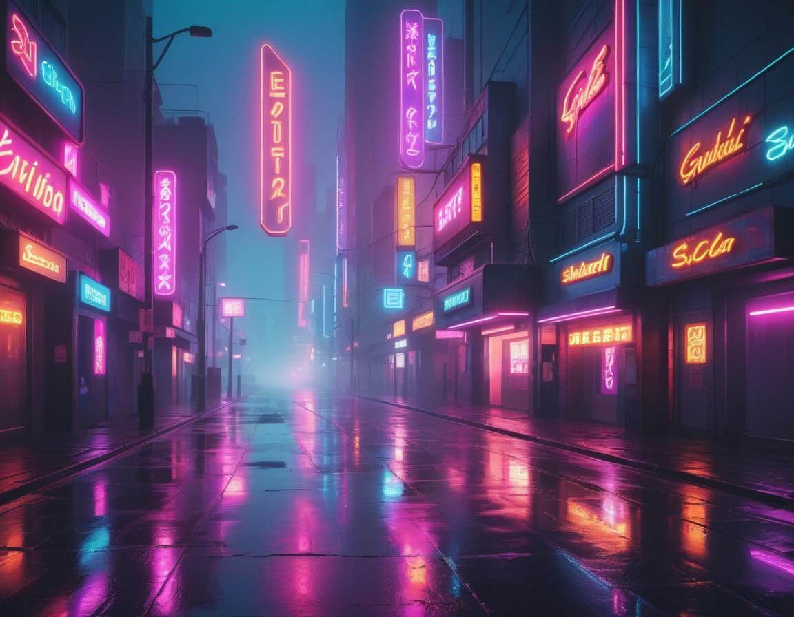 Neon City Street at Twilight: Synthwave Style