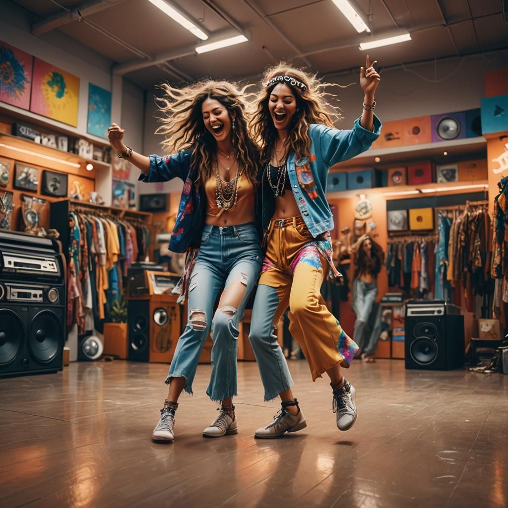 Hippy Women Dancing: Hyperrealistic Splash Art